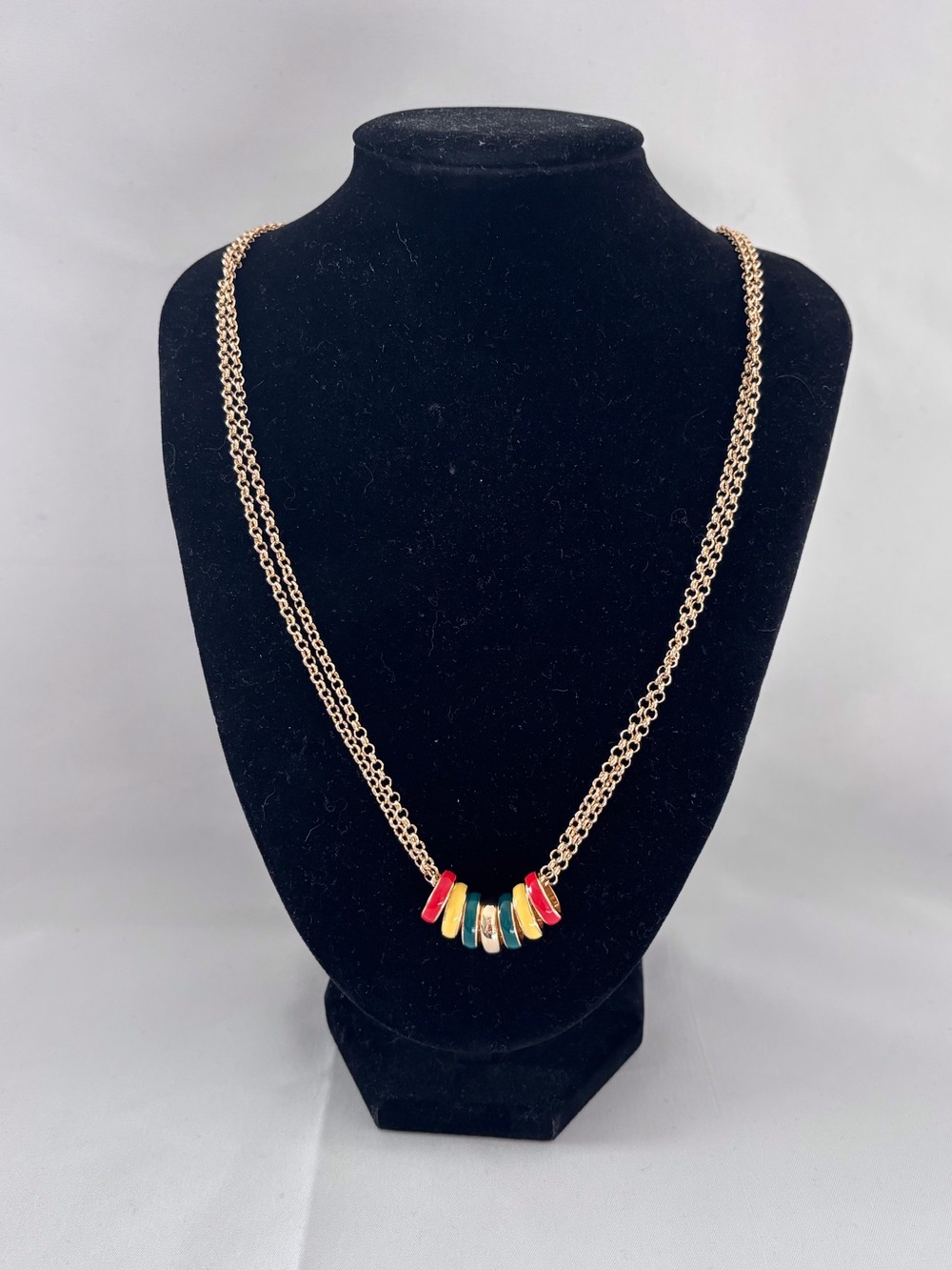Gold-Tone Chain Necklace with Red, Pink and Turquoise Bar Accents